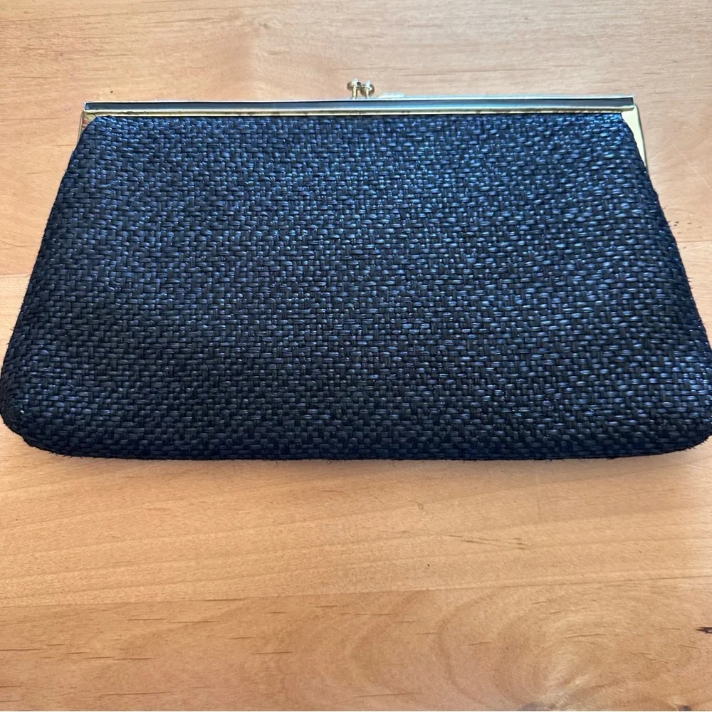 HL USA Vintage Romantic Dreamy Black Woven Textured Clutch Handbag